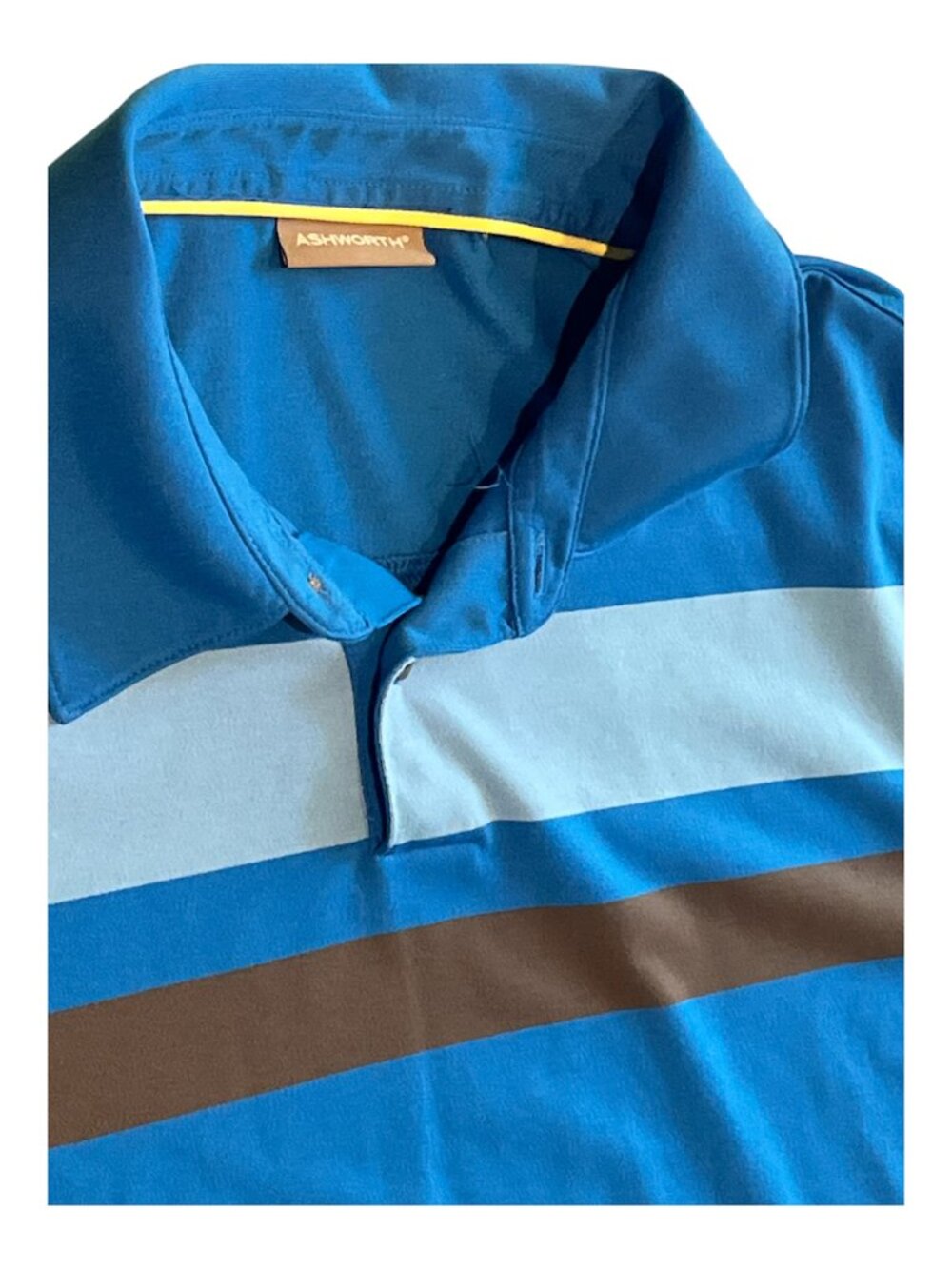 ASHWORTH Men's Golf Shirt Royal Blue Light Blue Black Stripes Size Large